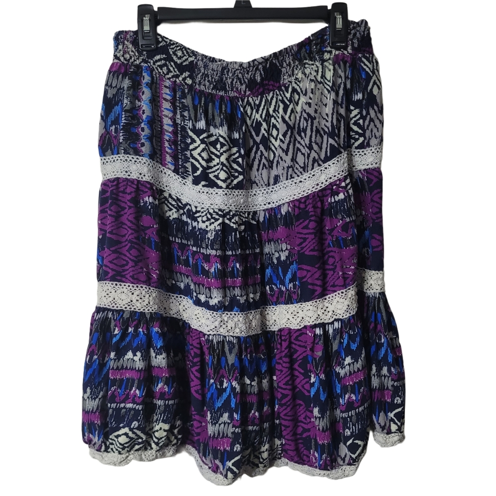 Fashion Bug Blue and Purple Tiered Midi Skirt Size 1X